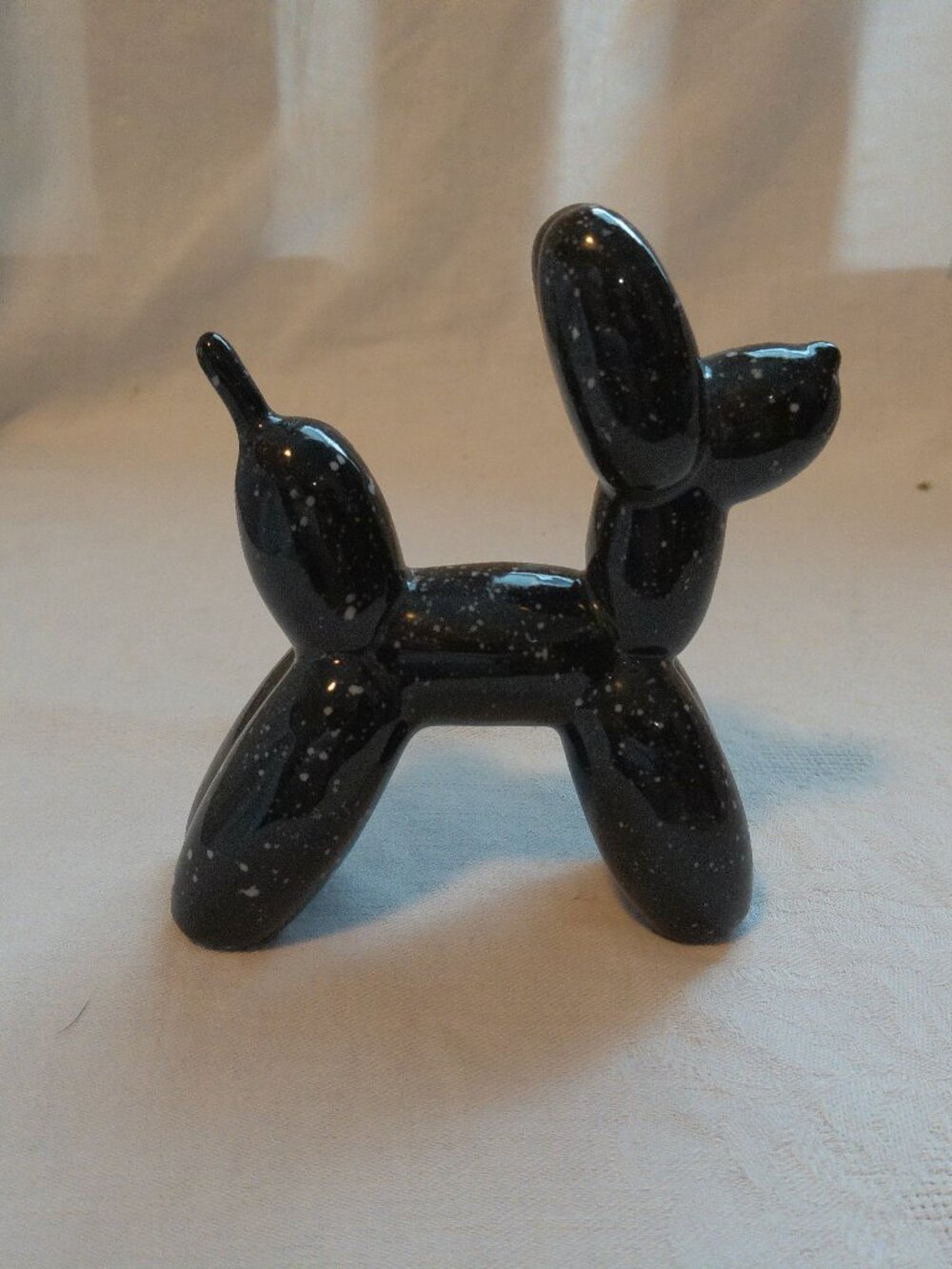 Balloon Dog Figurine Black with White Spots Homemade EUC